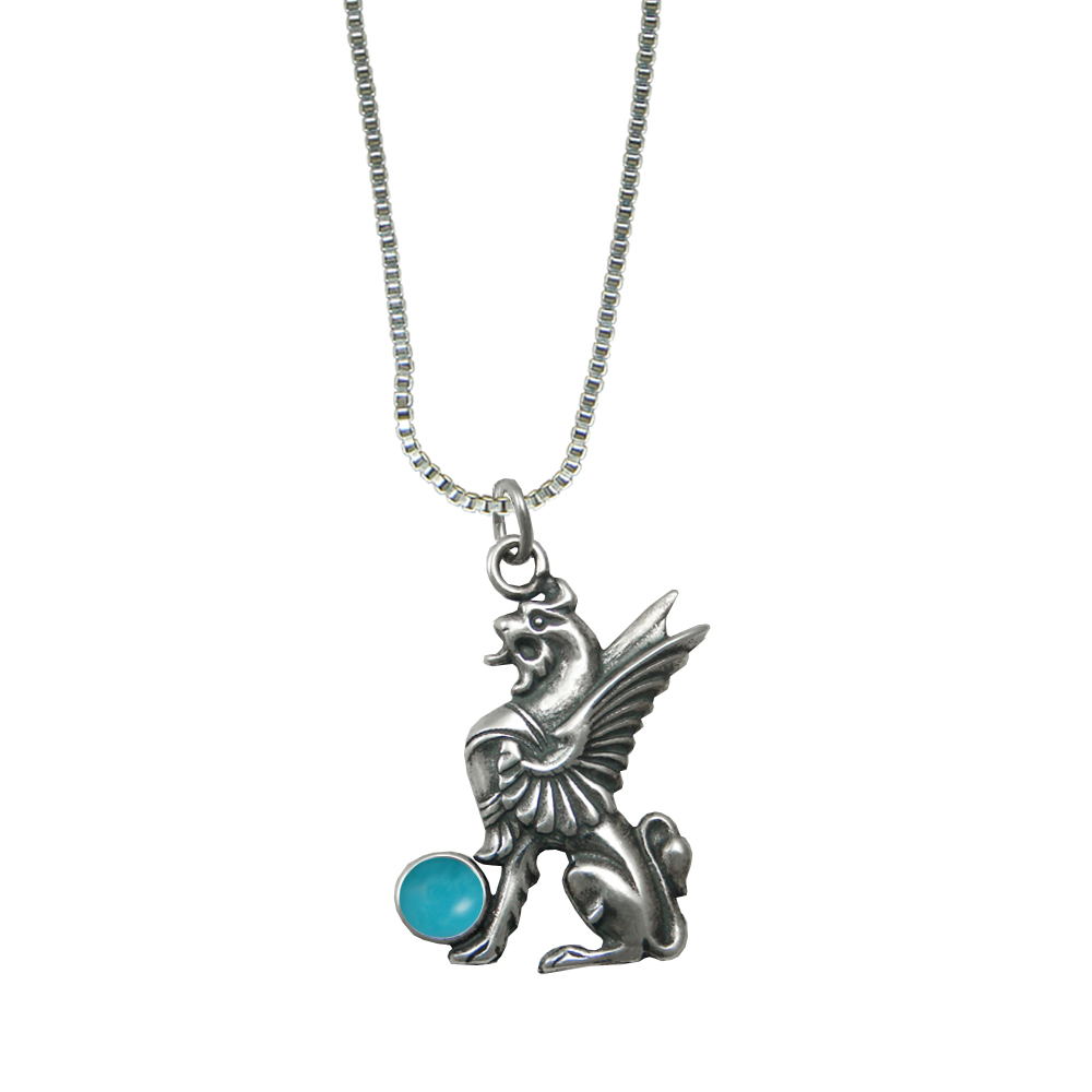 Sterling Silver Regal Griffin Pendant With Turquoise